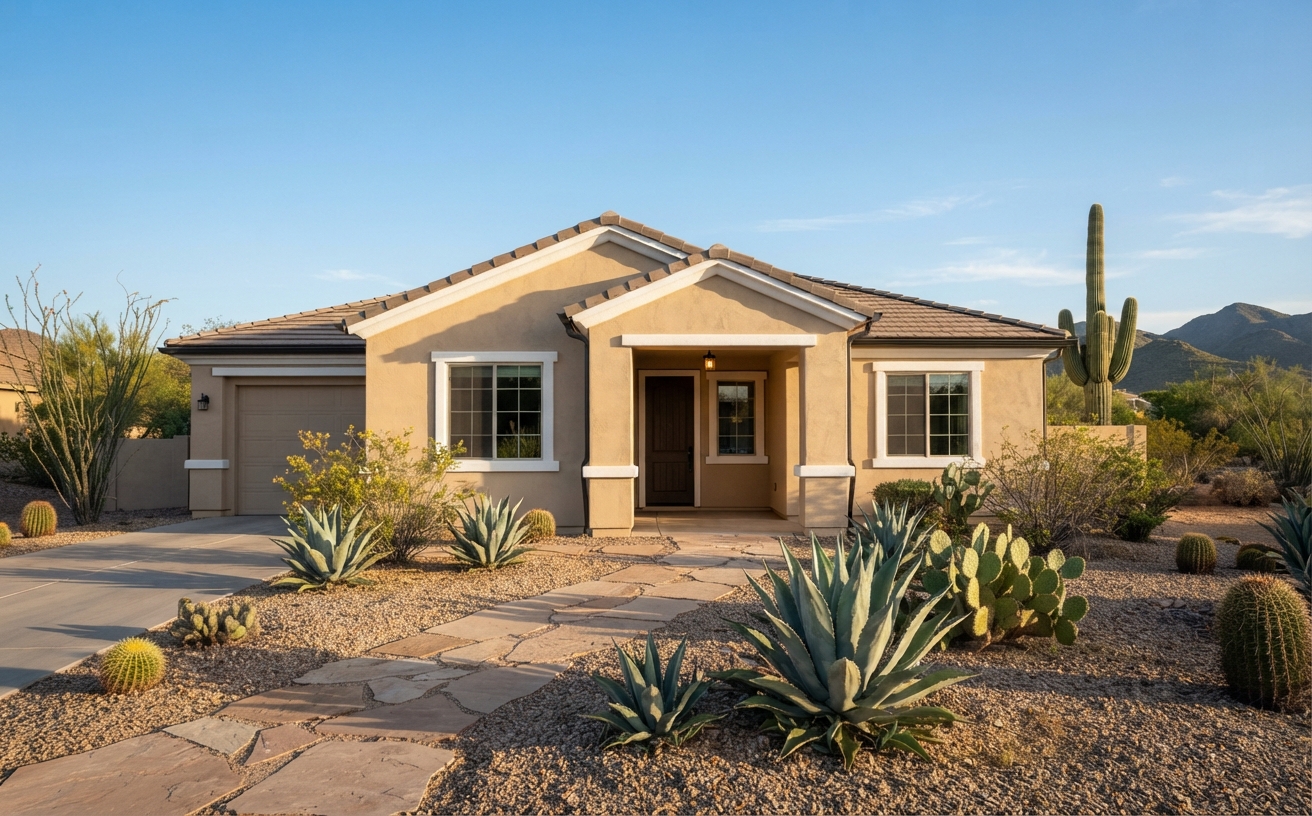 Freshly repainted stucco home exterior in the Phoenix area
