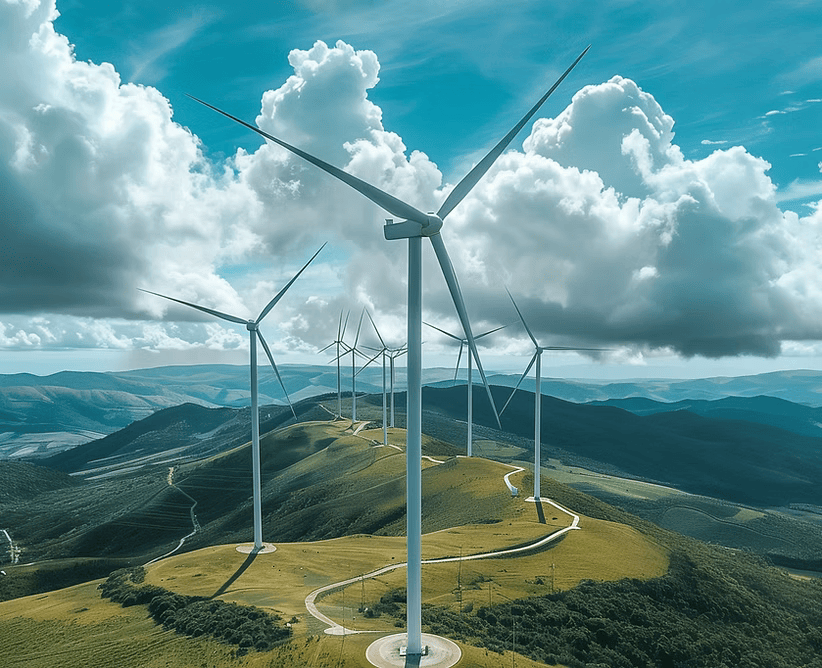 Wind turbines across a renewable energy site