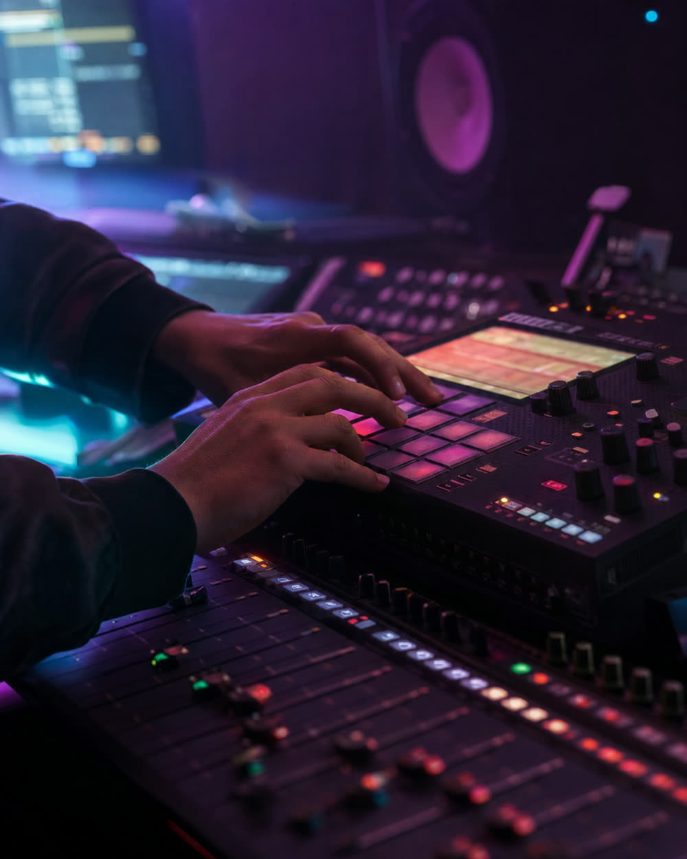 Wyshmaster producing hip hop and R&B beats in the studio