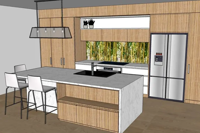 Kitchen design line drawing and floor plan