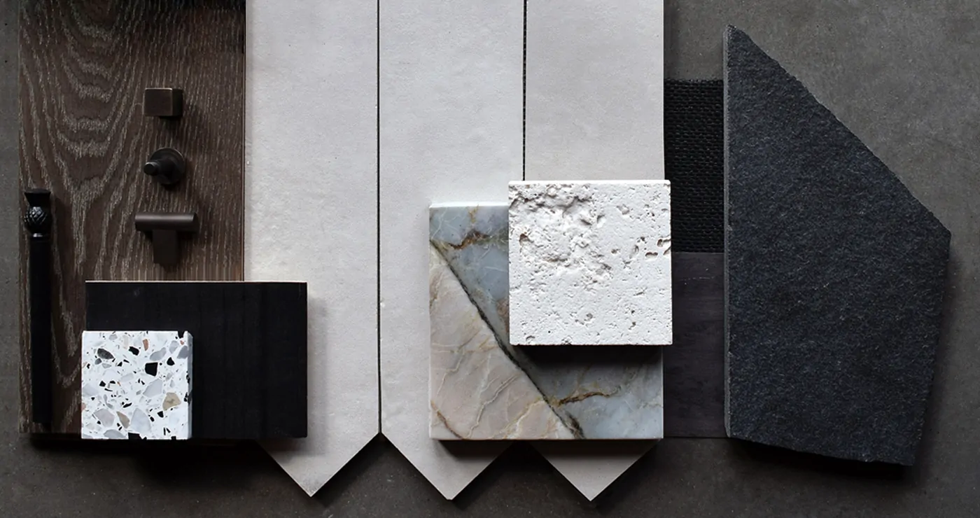 Cabinet door and finish swatches used during a design consultation