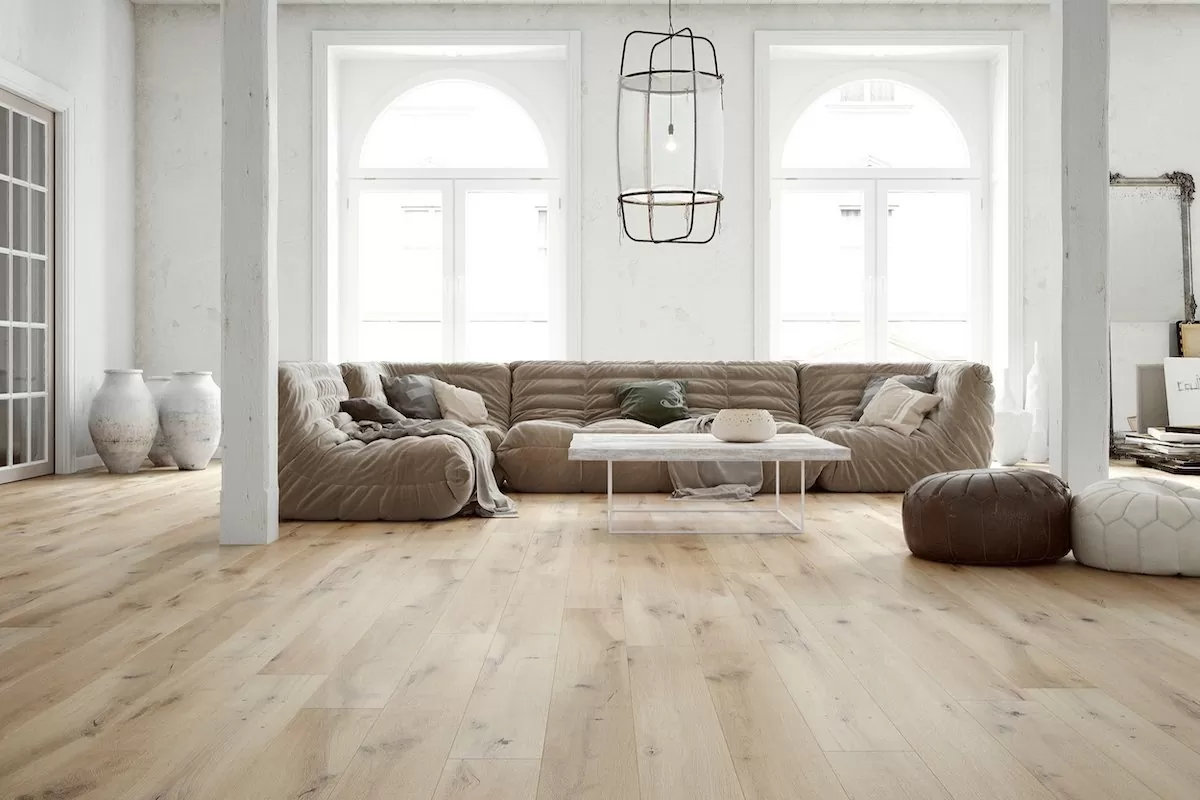 Engineered wood flooring in a bright interior
