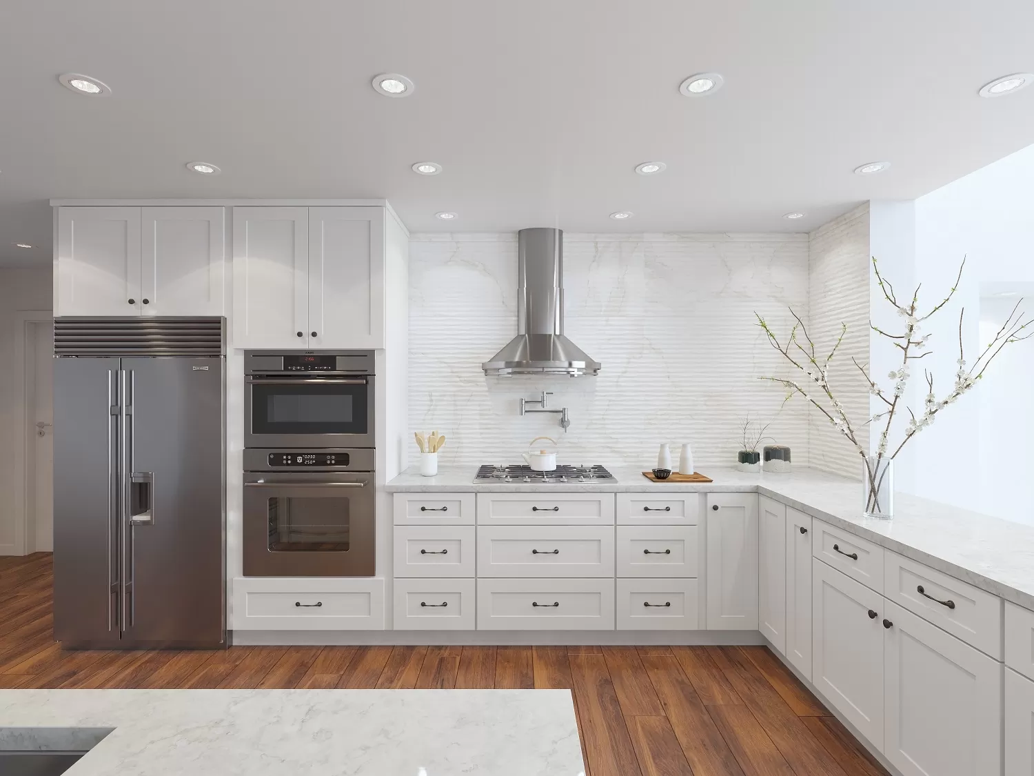 Arctic white shaker kitchen cabinets