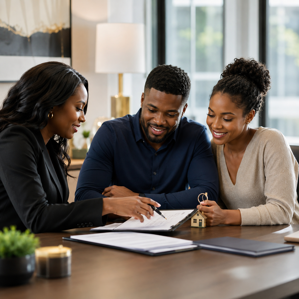 Family meeting with a mortgage professional to plan their home financing