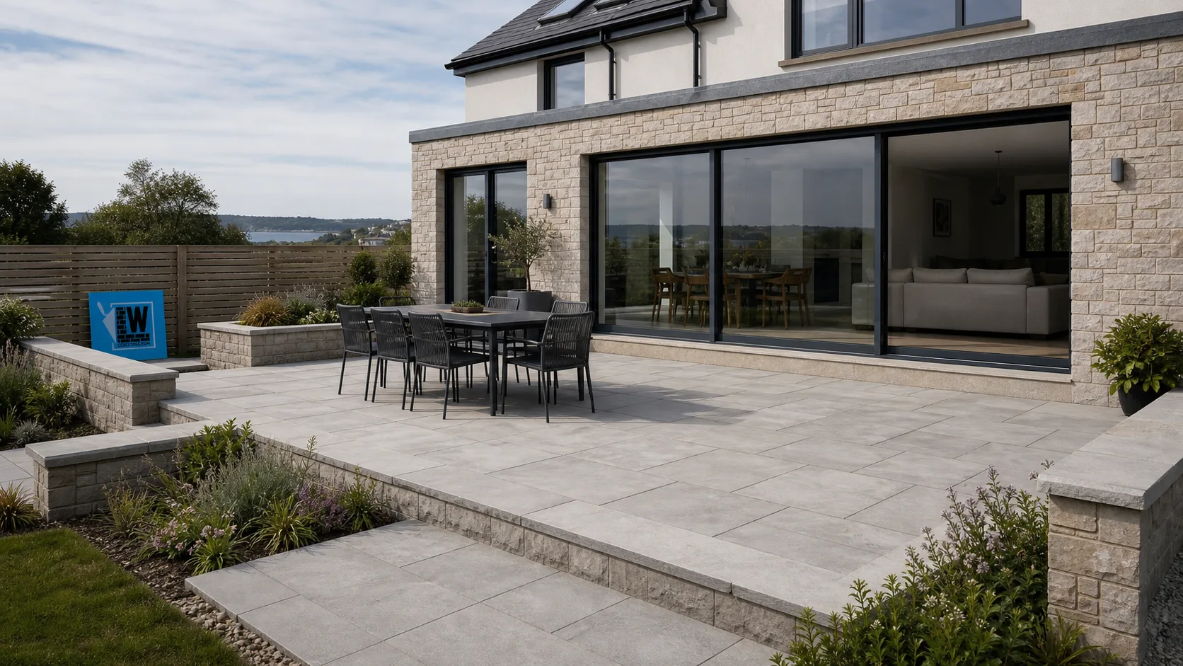 Finished patio and landscaped garden in Cornwall