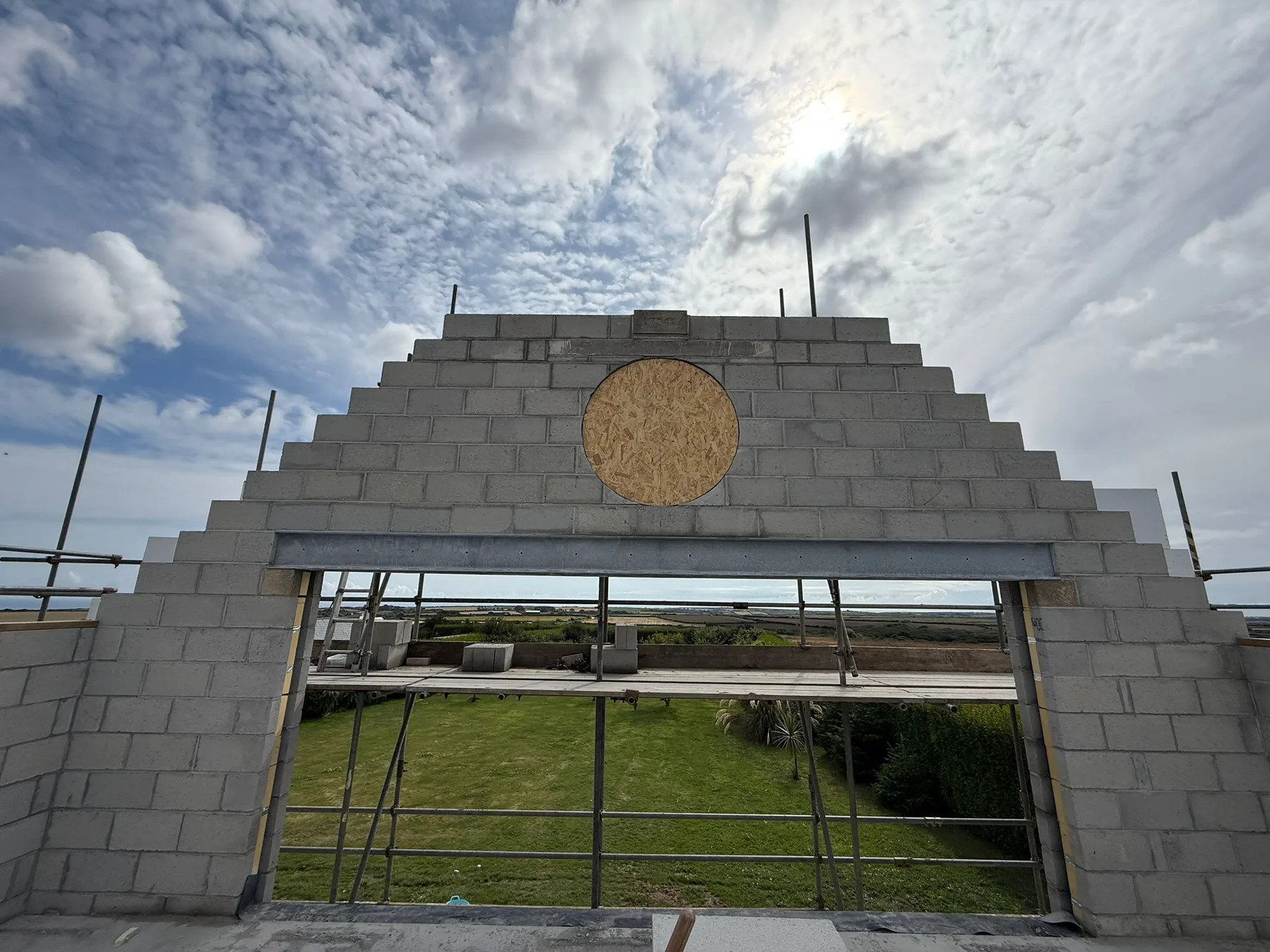 Structural cavity bricklaying by L W Construction — Cornwall new-build shell, blockwork and gable progress