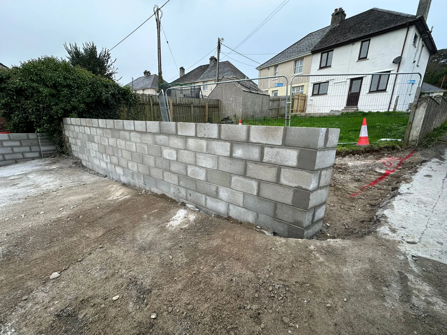 Recent Cornwall work by L W Construction — finished external boundary block wall, Camborne corridor relevant