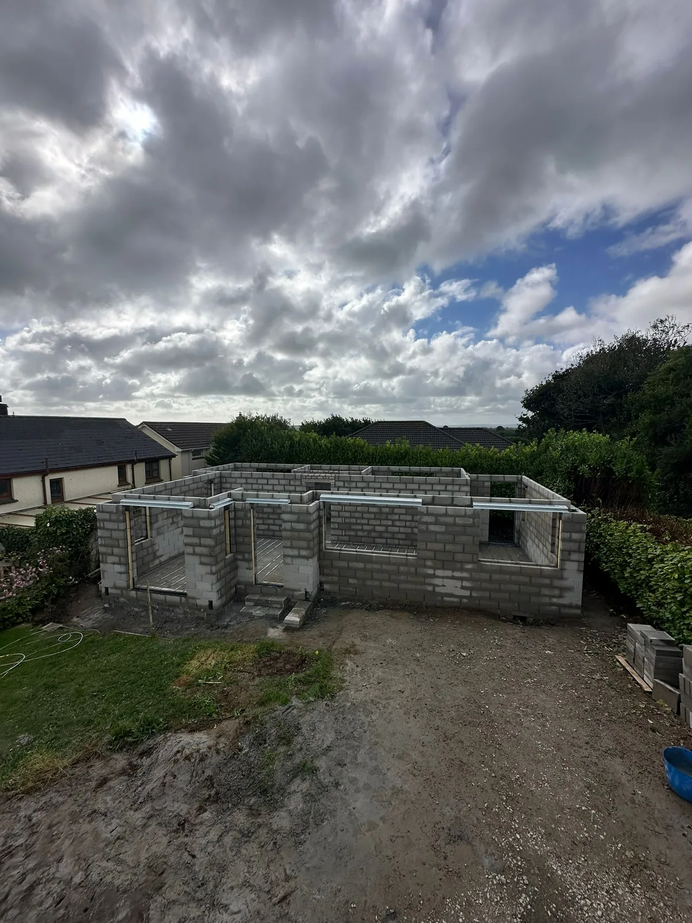 Recent Cornwall work by L W Construction — garden room outbuilding block shell, alternate angle, Cornwall