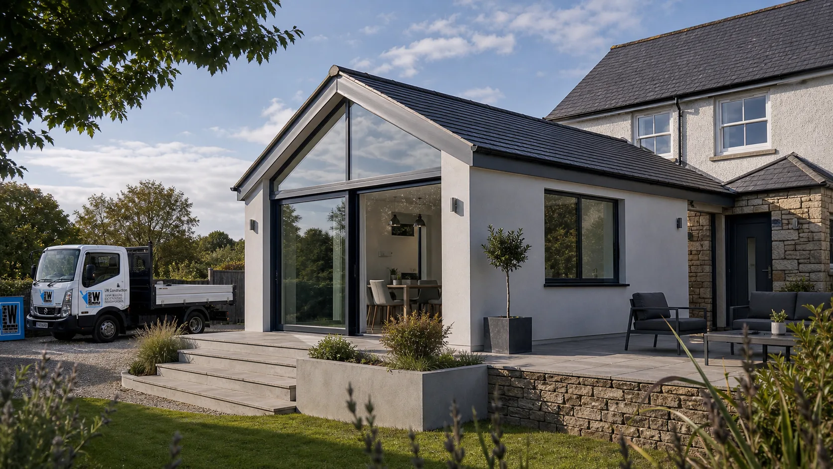 Single-storey house extension in progress in Cornwall