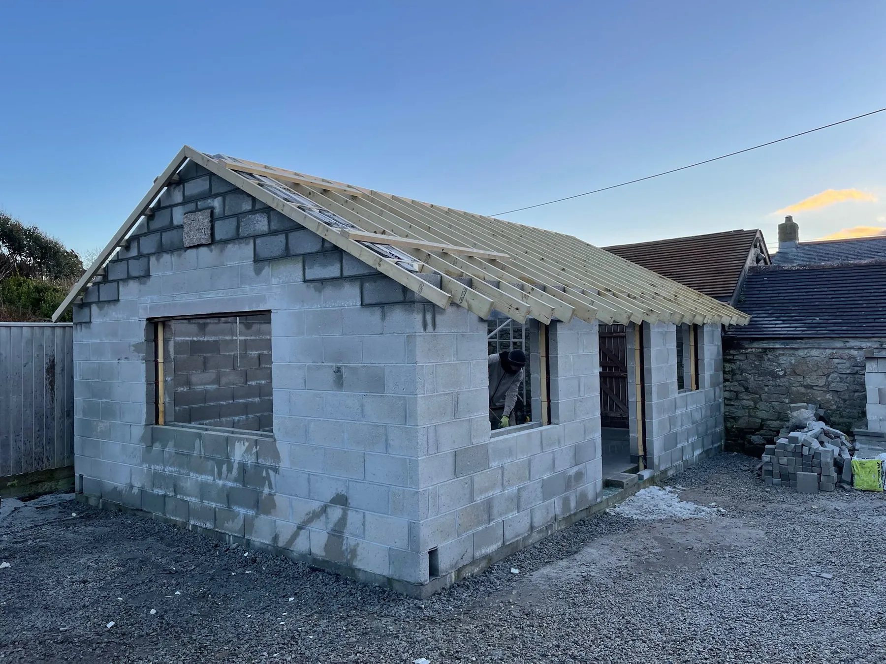 Extension by L W Construction — Joppa Farm, St Just, Cornwall — roof shell and envelope during build
