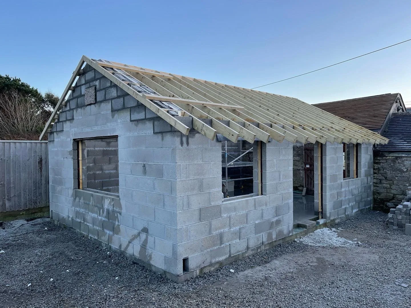 Extension by L W Construction — Joppa Farm, St Just, Cornwall — cavity wall and structure during build