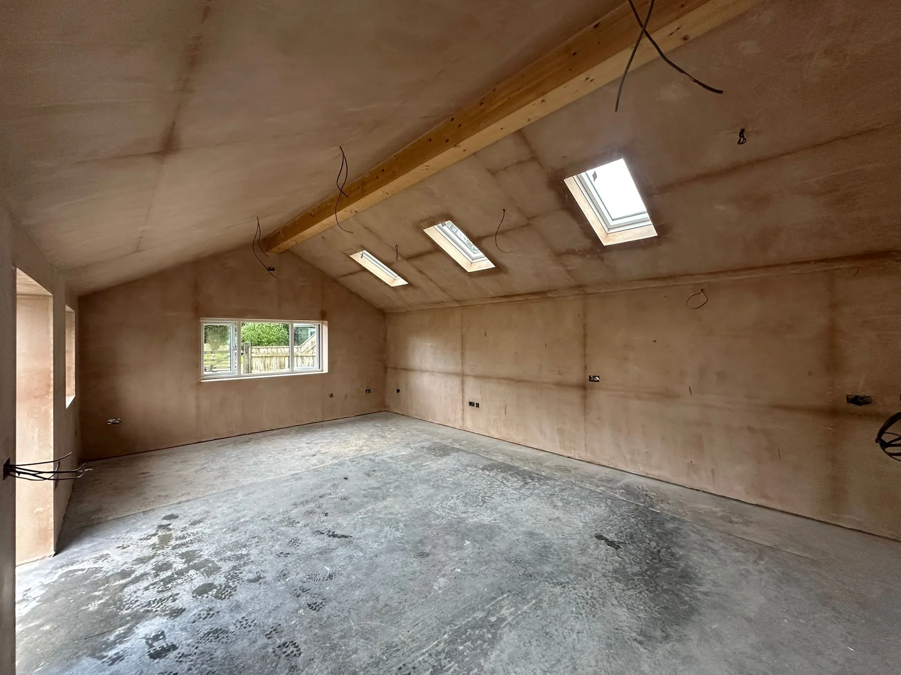 Carpentry first-fix by L W Construction — boarded interior at Joppa Farm, St Just, Cornwall