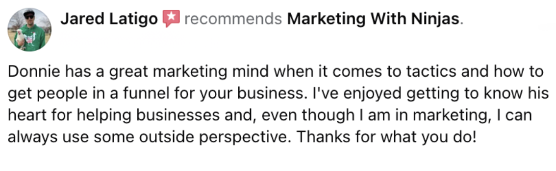 Jared Latigo recommends Marketing With Ninjas on Facebook