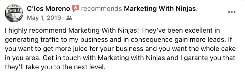C'los Moreno recommends Marketing With Ninjas on Facebook