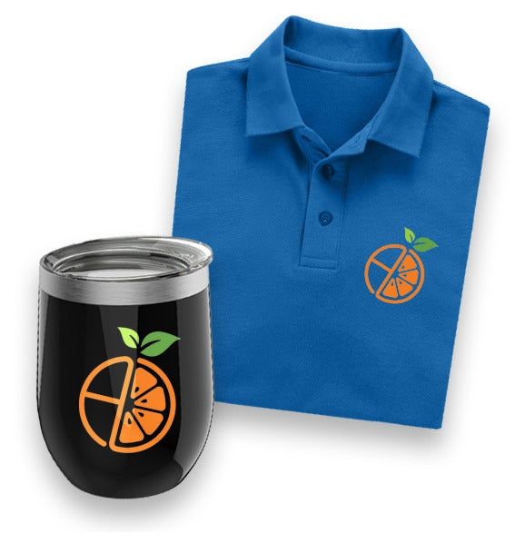 Embroidered polo shirt with a matching branded tumbler