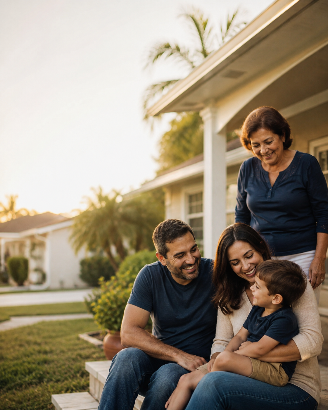 Una familia feliz y unida en casa