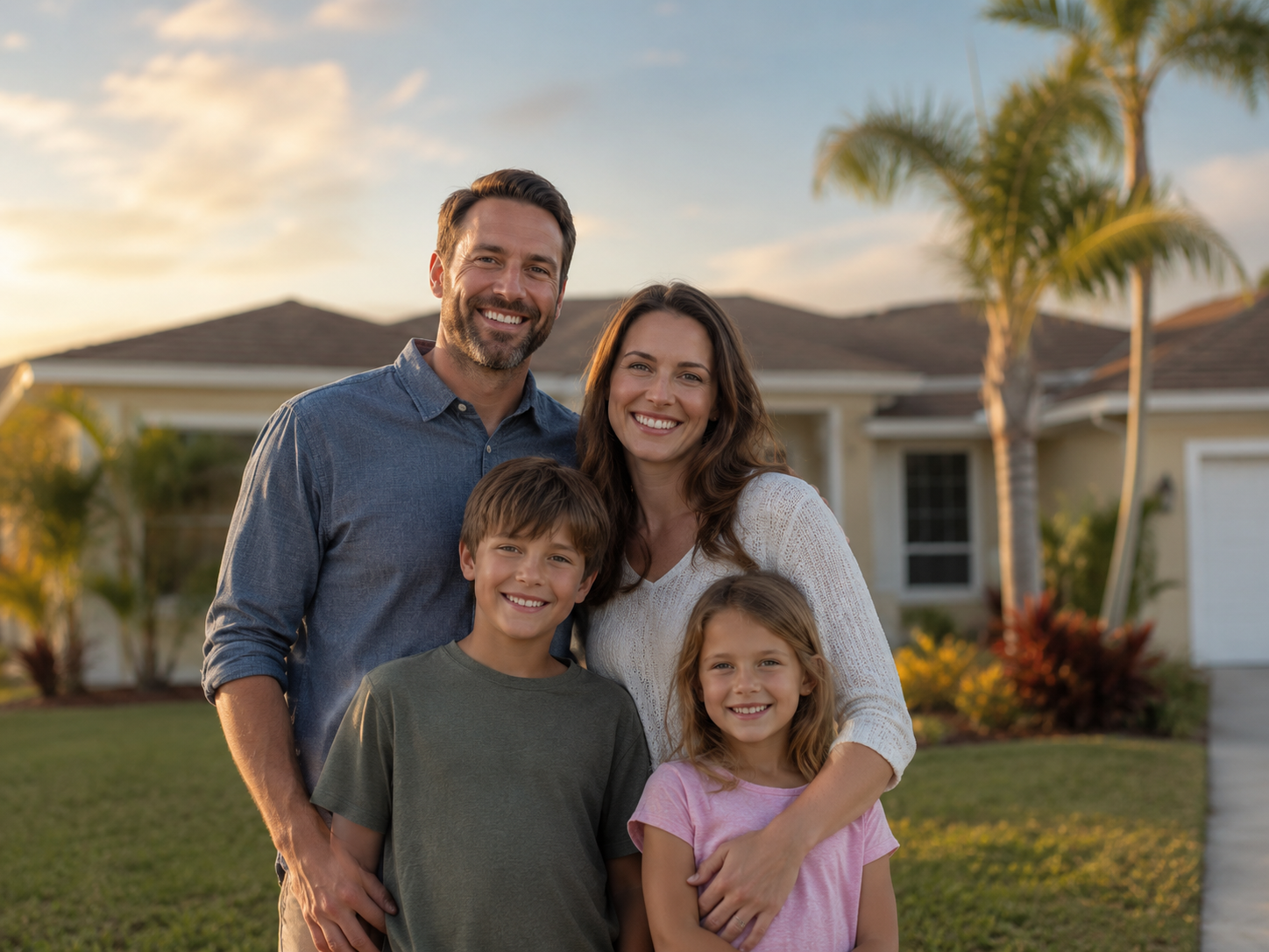 Una familia feliz frente a su hogar