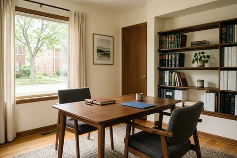Illustrative welcoming consultation room in a small legal office