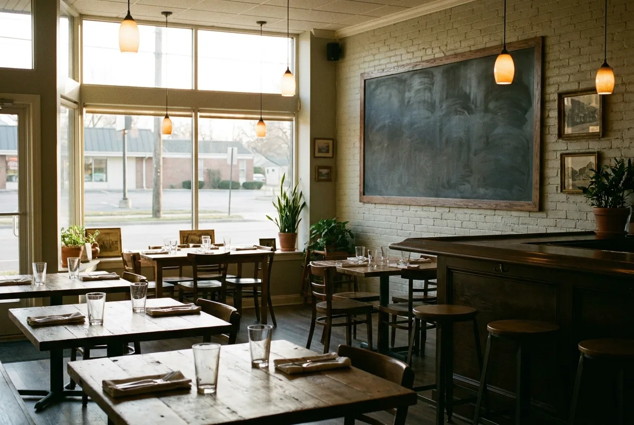 The dining room of a single-owner restaurant before opening.
