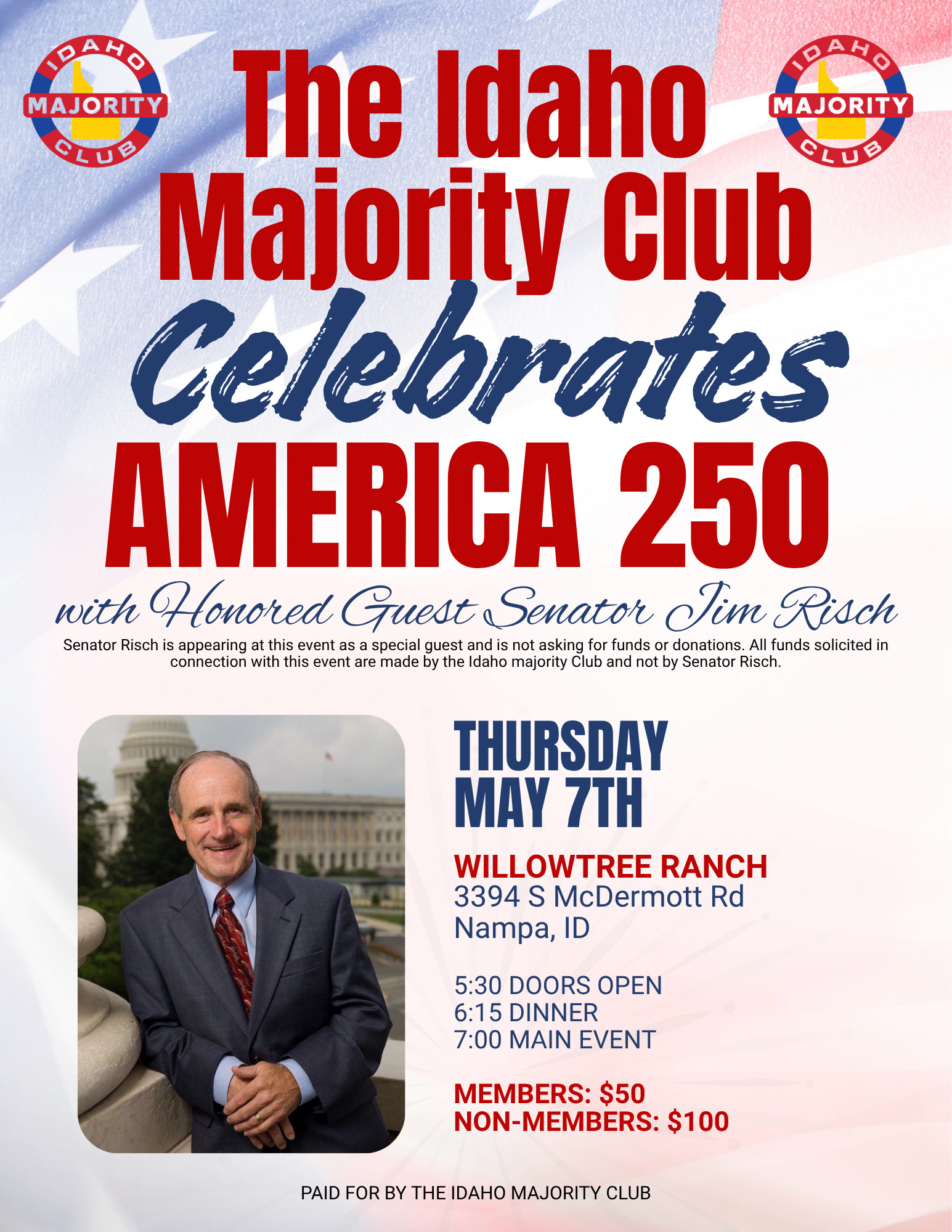 America 250 Dinner with Senator Jim Risch
