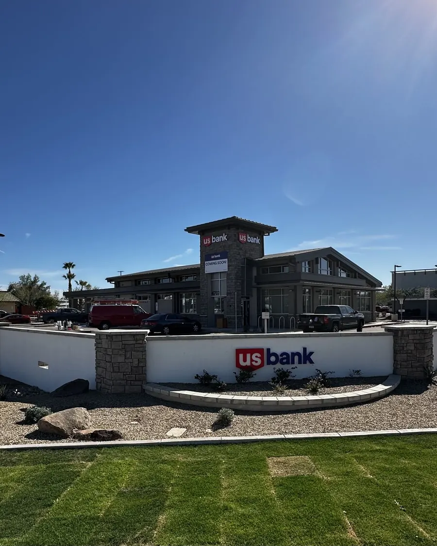 Finished bank branch with monument wall
