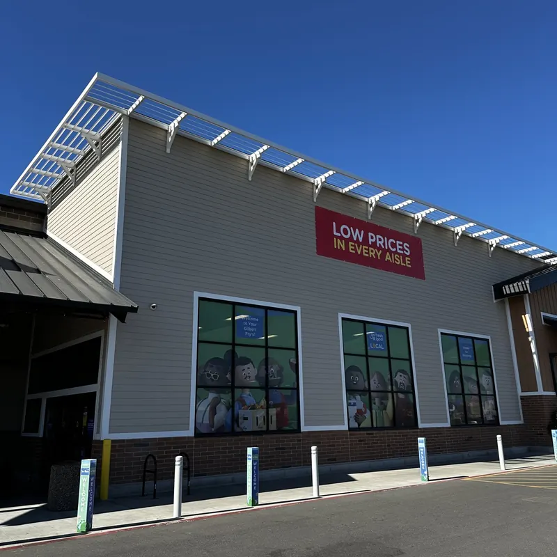 Finished retail building exterior with lap siding
