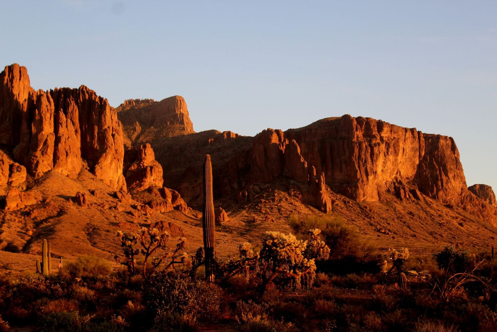 Superstition Mountains at sunset from East Mesa