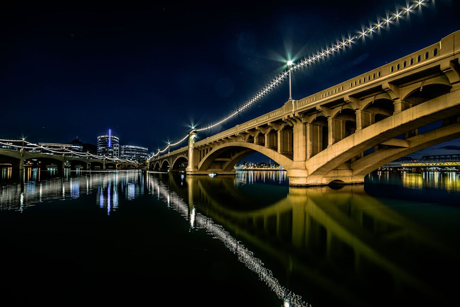 Mill Avenue bridge over Tempe Town Lake at night