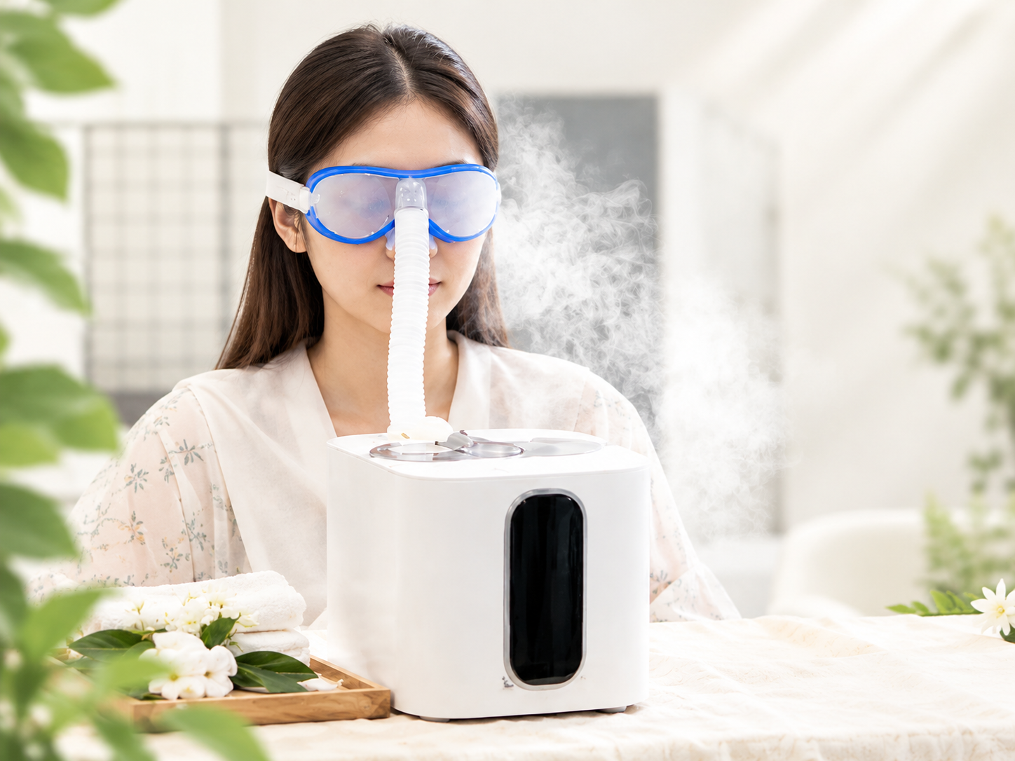 The Q-EYES Eye Mist Spa device used during the experience
