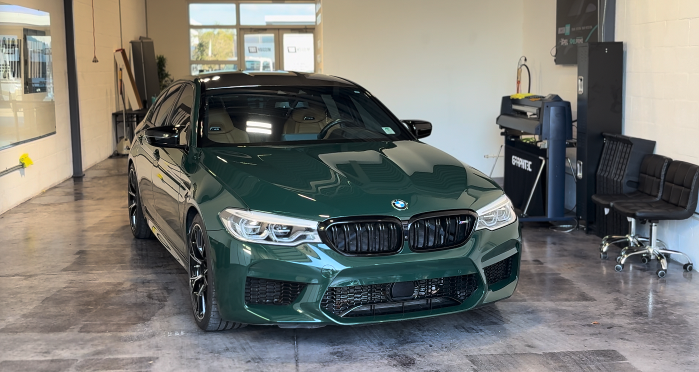 2020 BMW M5 Competition in the Mission Tint shop, second view