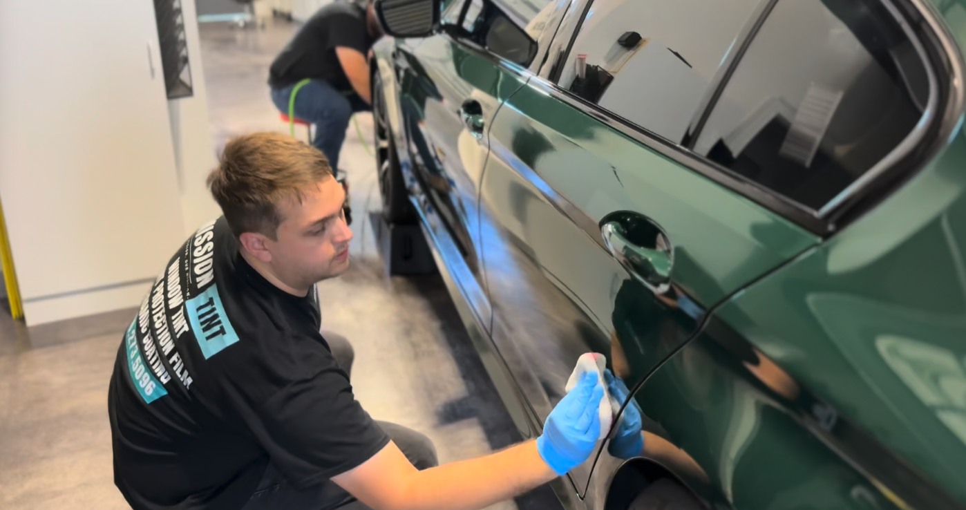 Ceramic coating being applied to a vehicle at Mission Tint