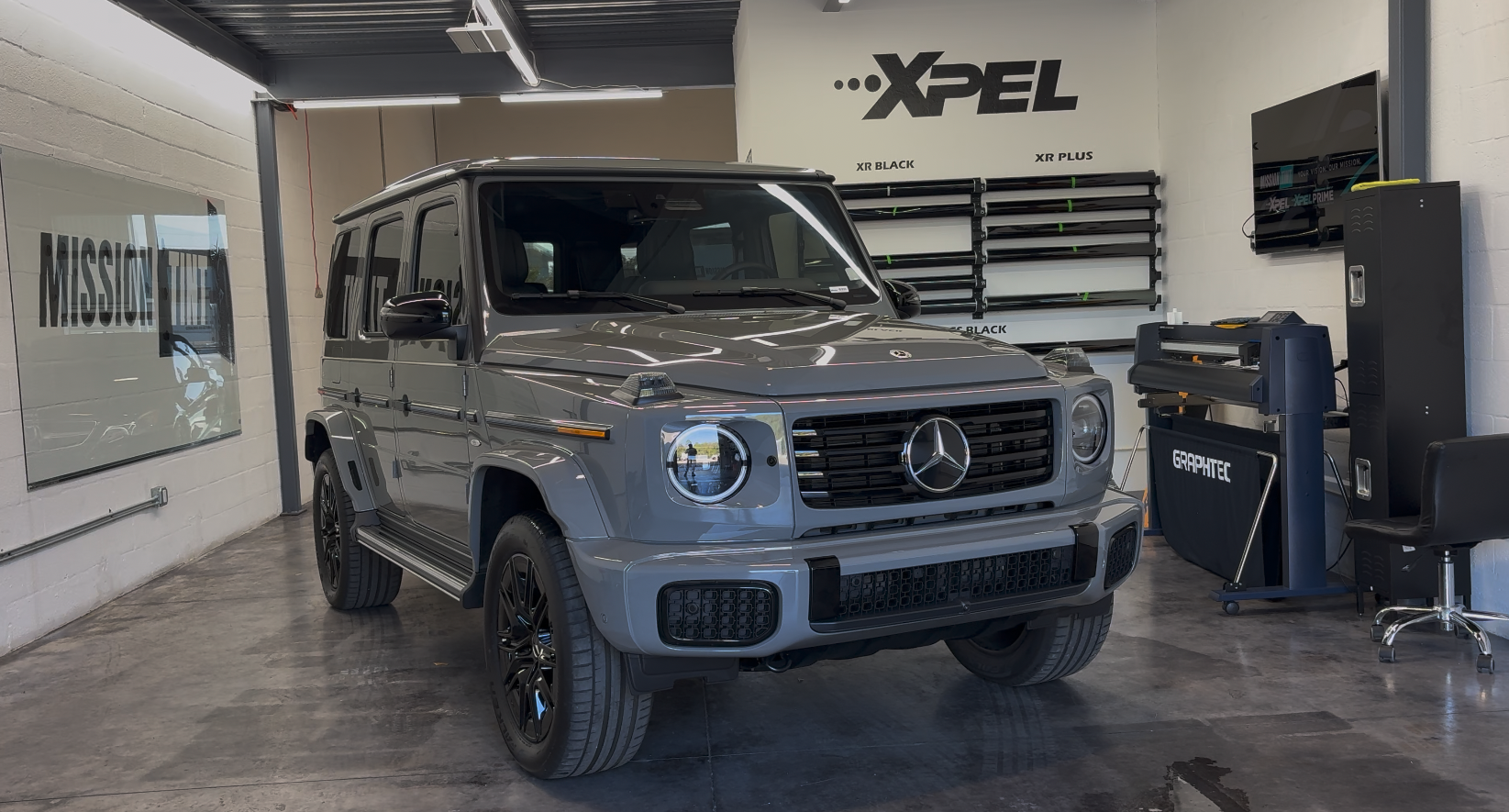 2025 Mercedes-Benz G580e in the Mission Tint shop, second view