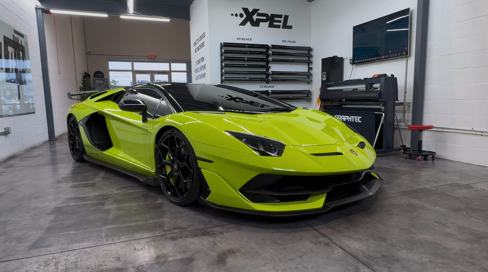 2020 Lamborghini Aventador SVJ after XPEL windshield protection film at Mission Tint