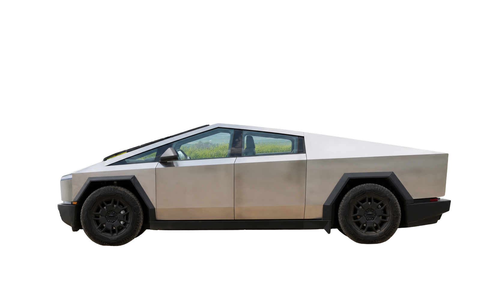 Illustration of a Tesla Cybertruck with clear factory glass