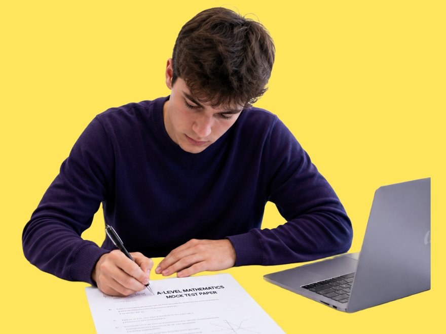 A student sitting a timed A-Level Mathematics mock test paper