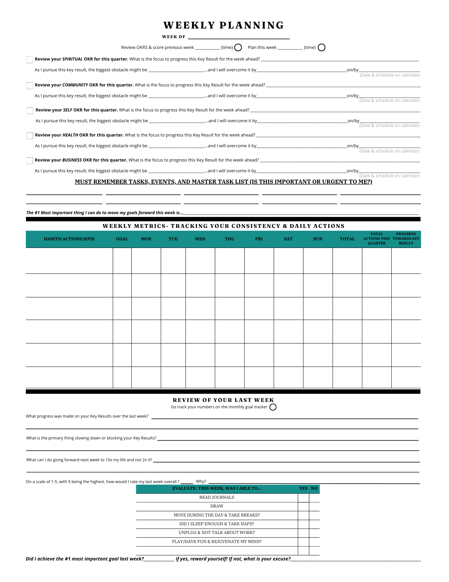 Weekly Planning page