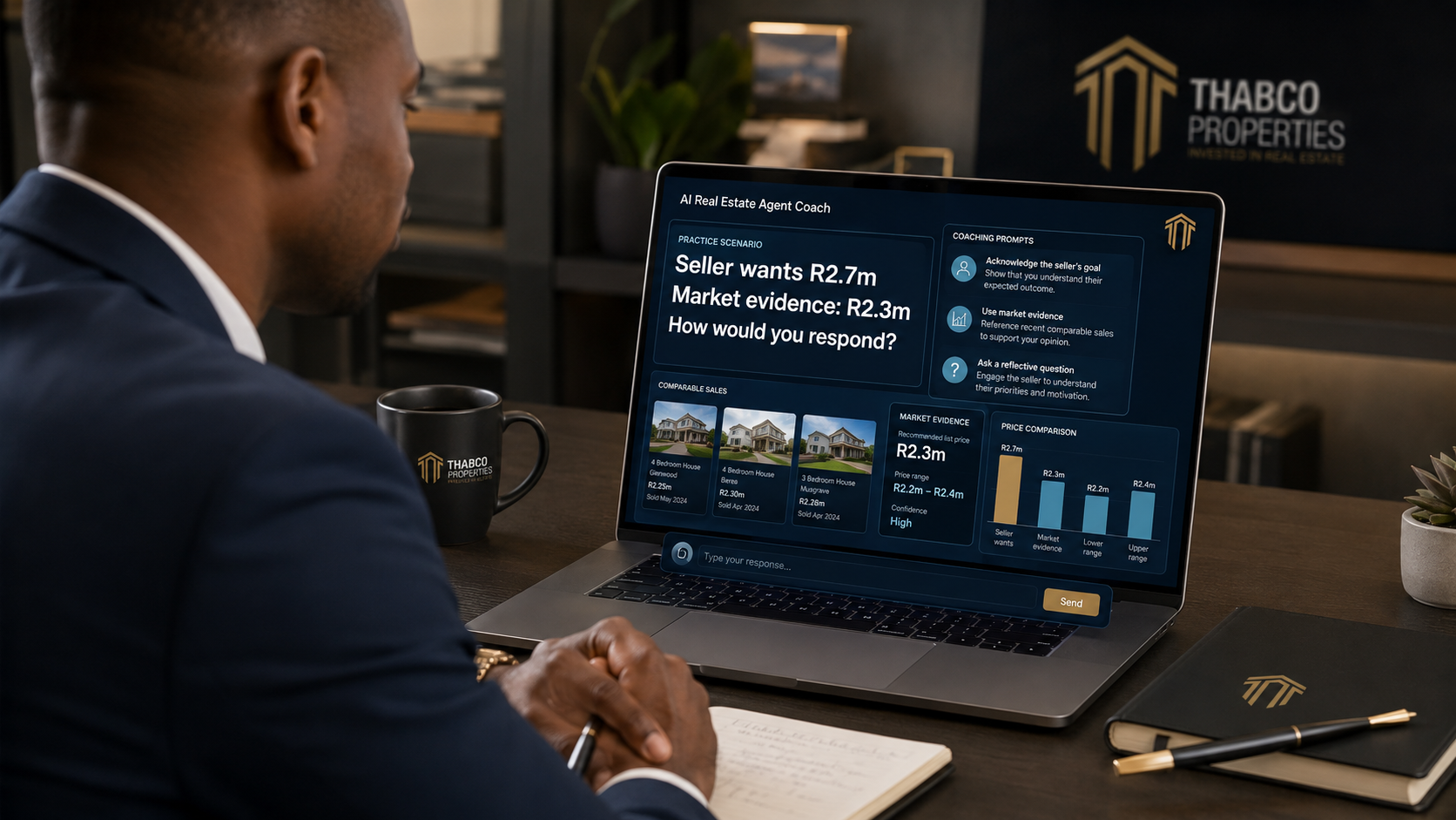 Property practitioner practising seller objections with an AI Real Estate Agent Coach.