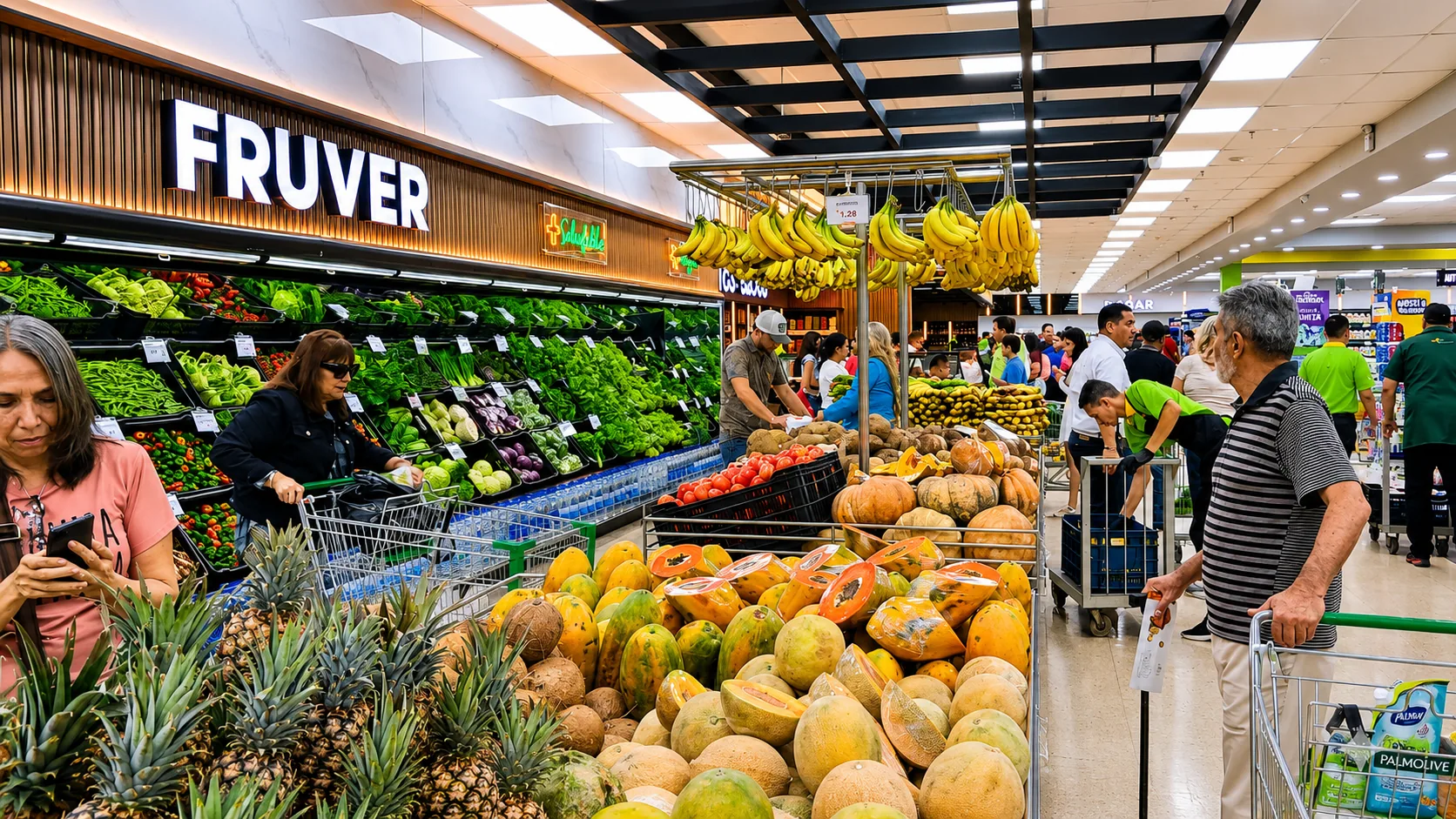 Zona de frutas y verduras del supermercado dentro del complejo Petroriente