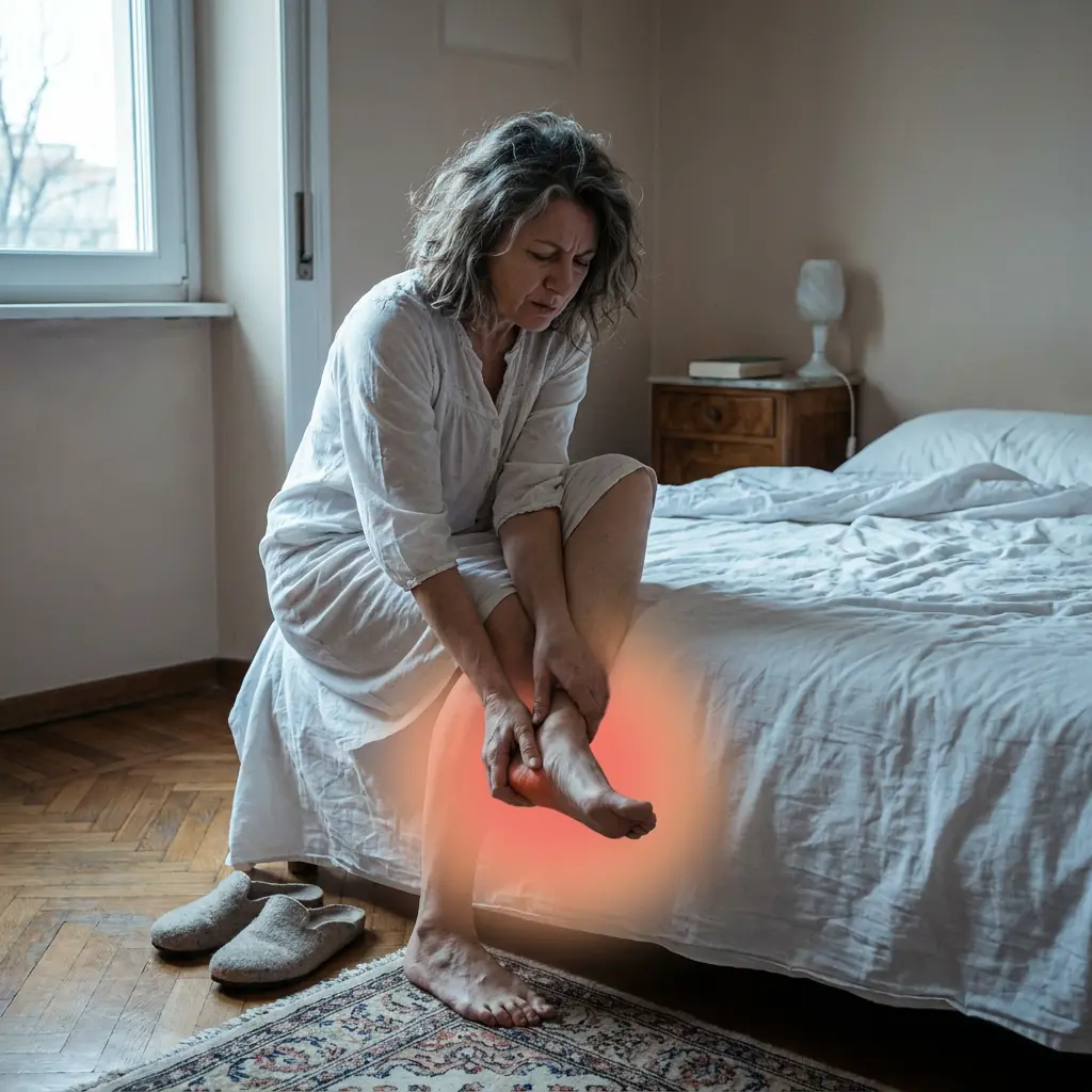 Fitta al tallone appena alzata dal letto