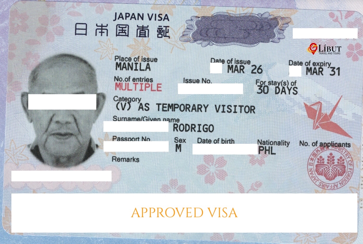 Approved Japan Tourist Visa — Líbut client