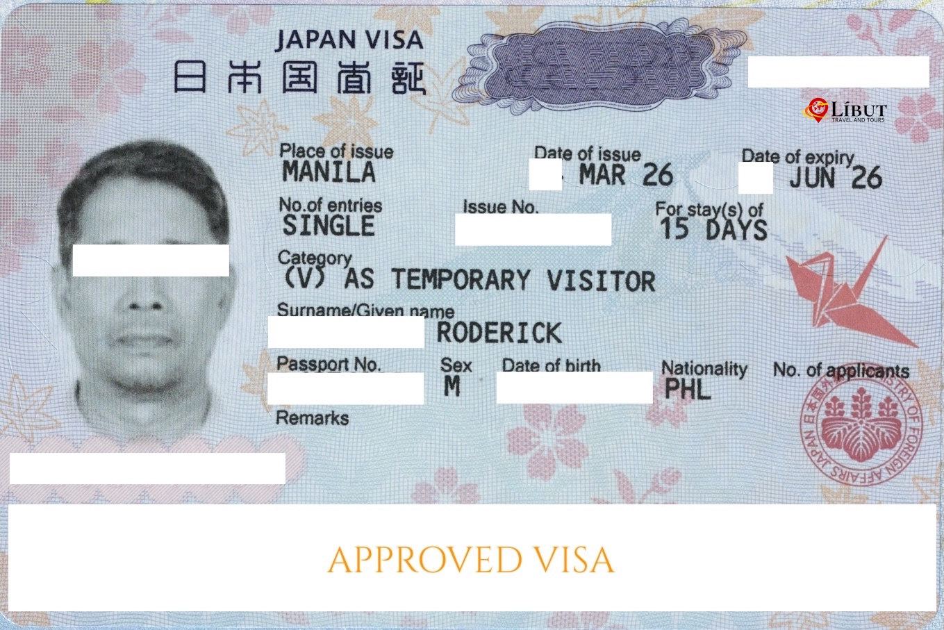 Approved Japan Tourist Visa — Líbut client
