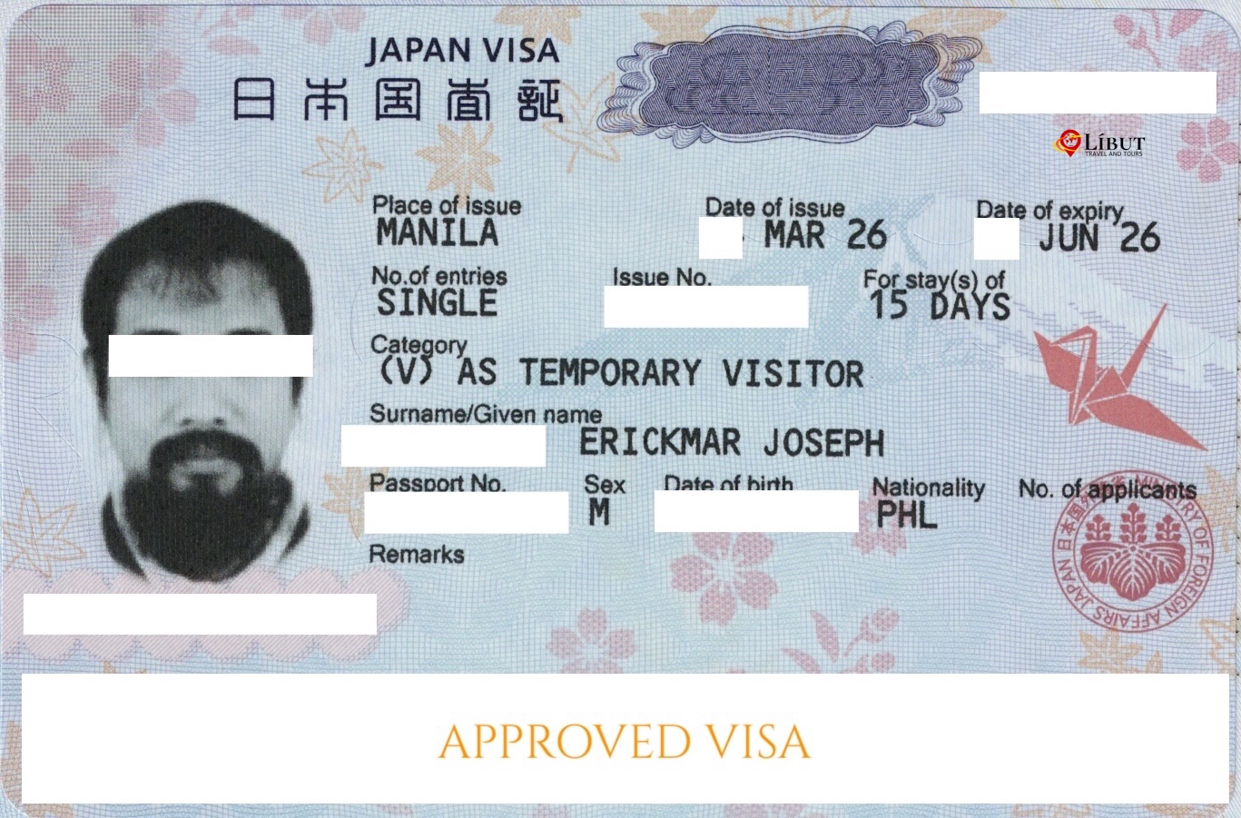 Approved Japan Tourist Visa — Líbut client