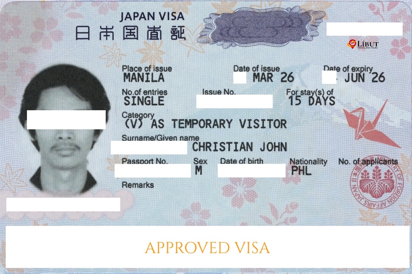 Approved Japan Tourist Visa — Líbut client
