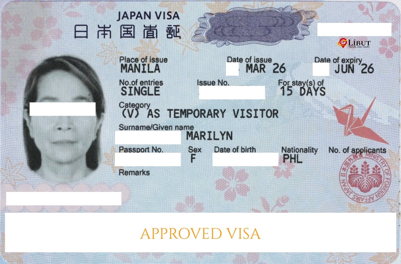 Approved Japan Tourist Visa — Líbut client