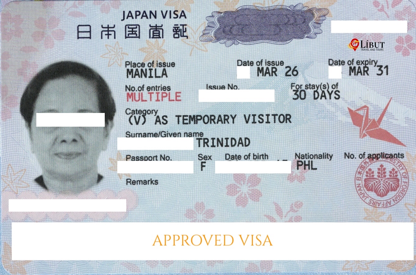 Approved Japan Tourist Visa — Líbut client