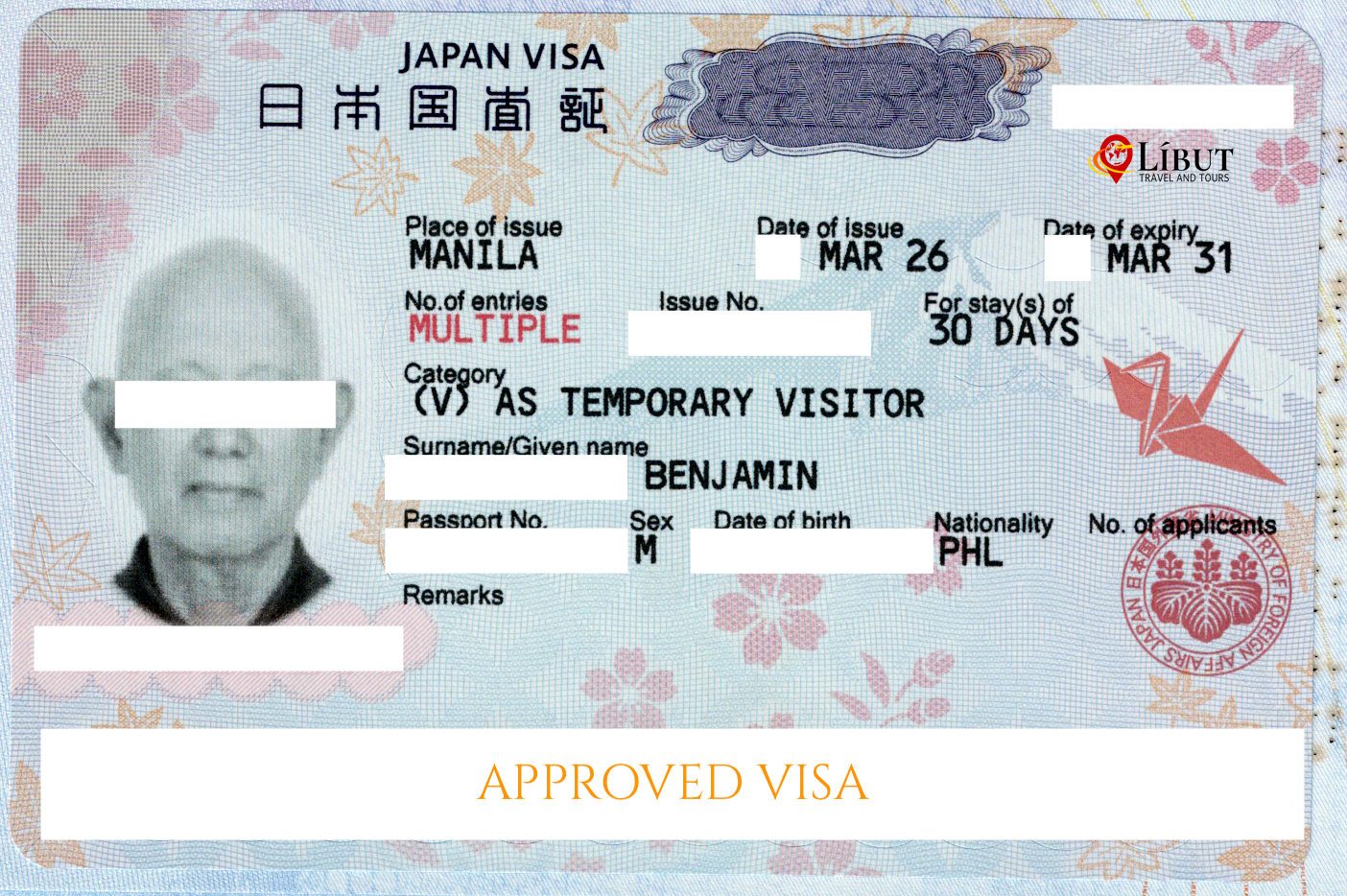 Approved Japan Tourist Visa — Líbut client