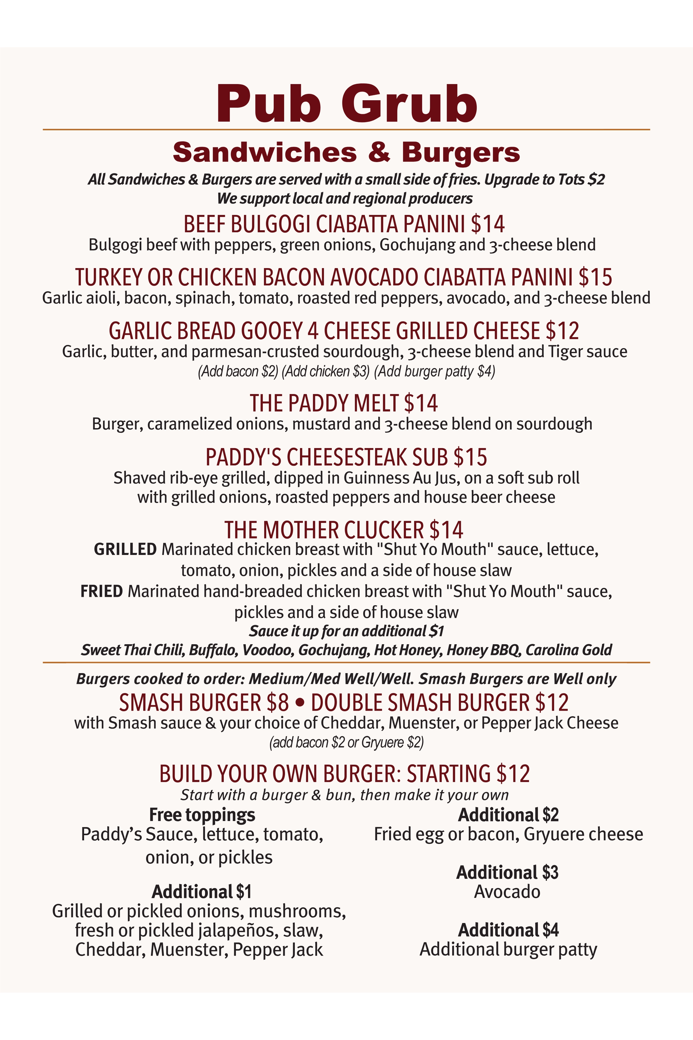 Photo of Bar Food Menu with Pricing