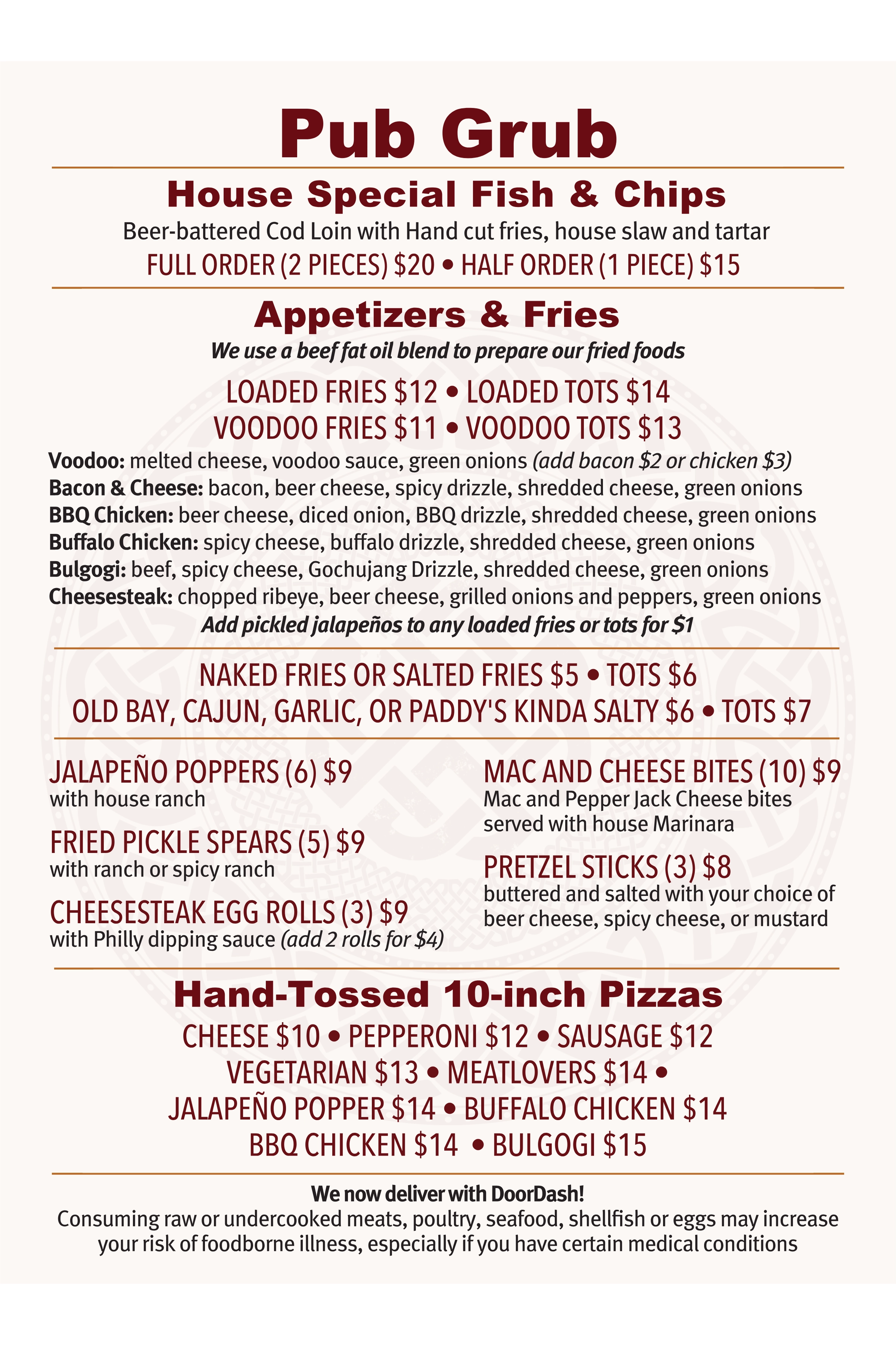 Photo of Bar Food Menu with Pricing