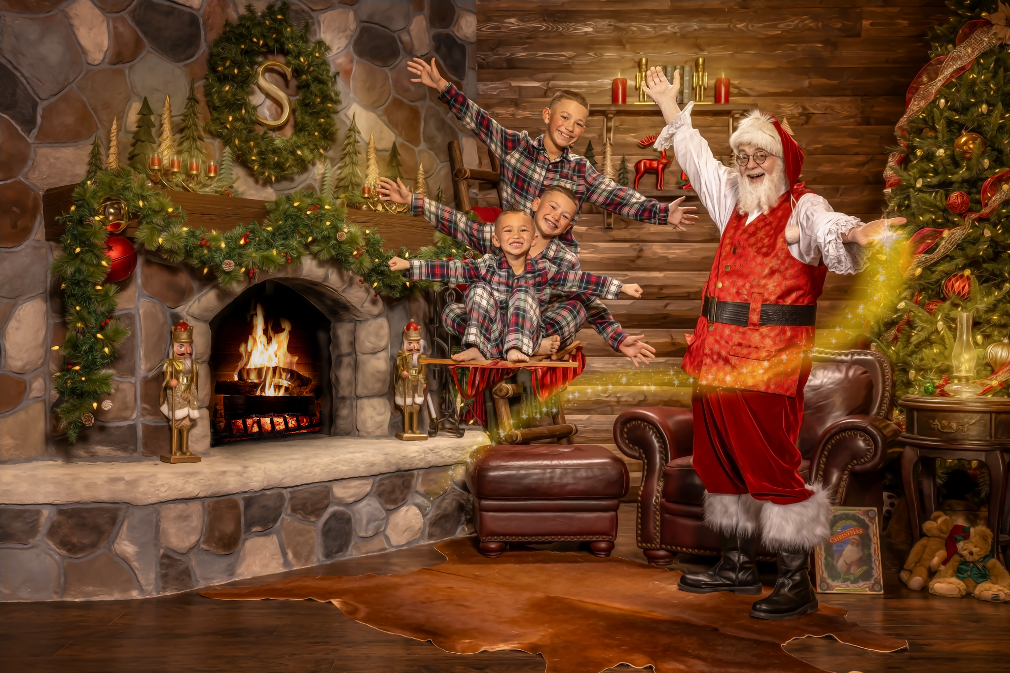 Koda, Reece and Swade during their 2023 Magic of Santa Christmas portrait tradition