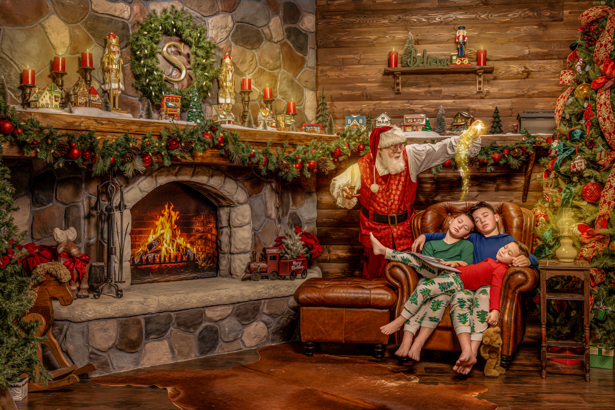 Koda, Reece and Swade during their 2024 Magic of Santa Christmas portrait tradition